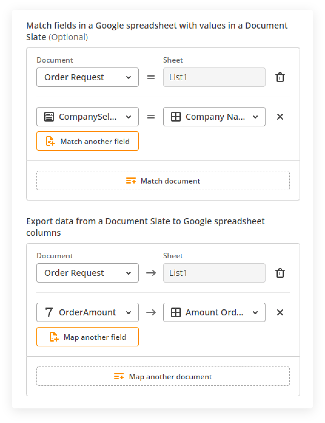 Match fields for Export to Google Sheets Bot in airSlate Match fields for Export to Google Sheets Bot in airSlate