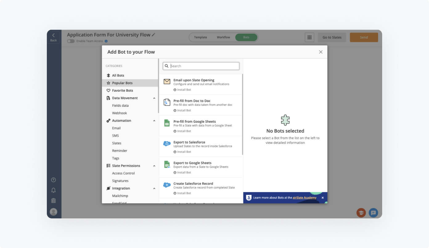 How to add Bots to Application Form for University Flow by airSlate How to add Bots to Application Form for University Flow by airSlate